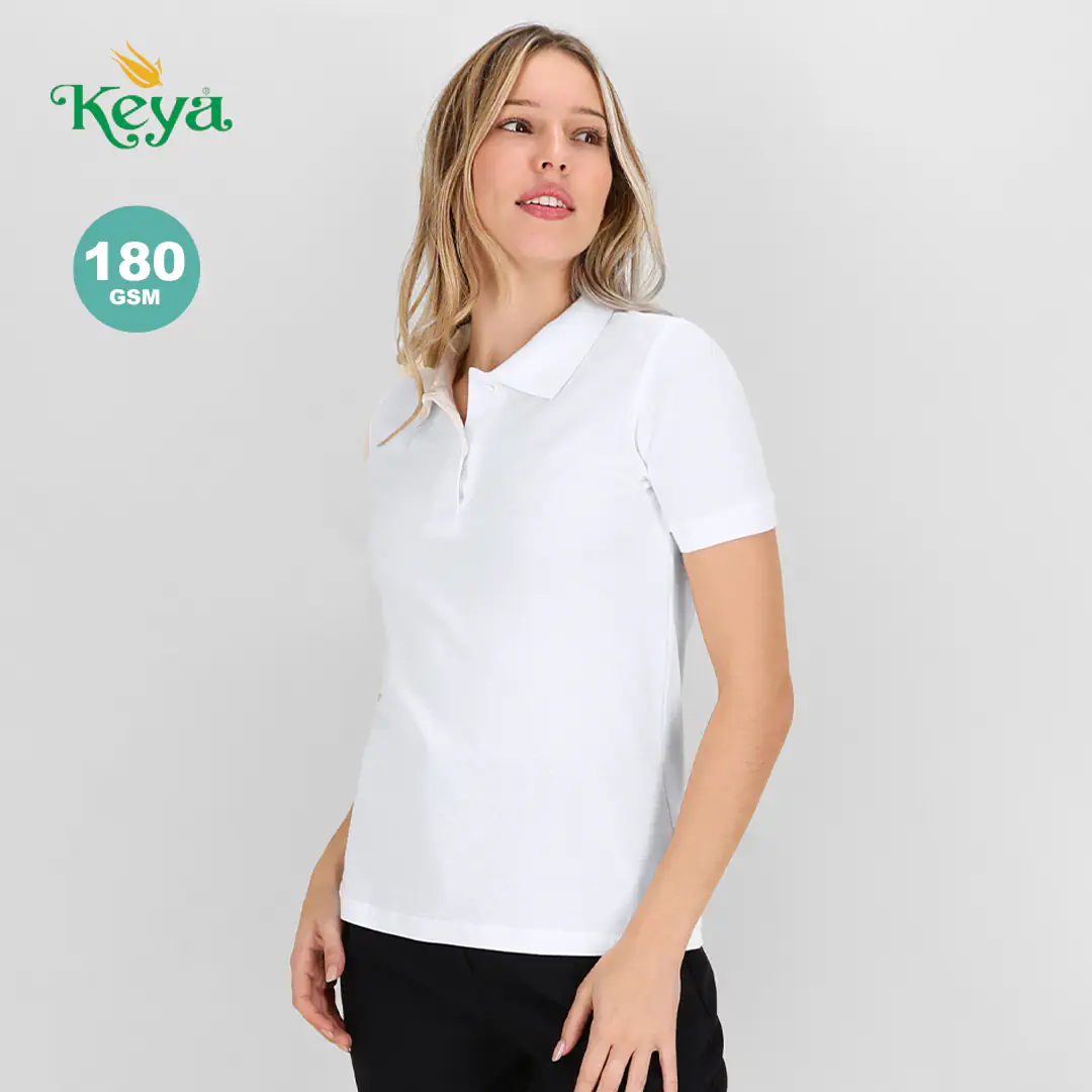 Polo in cotone Keya wps 180 donna colore bianco Polo in cotone personalizzata da donna colore bianco